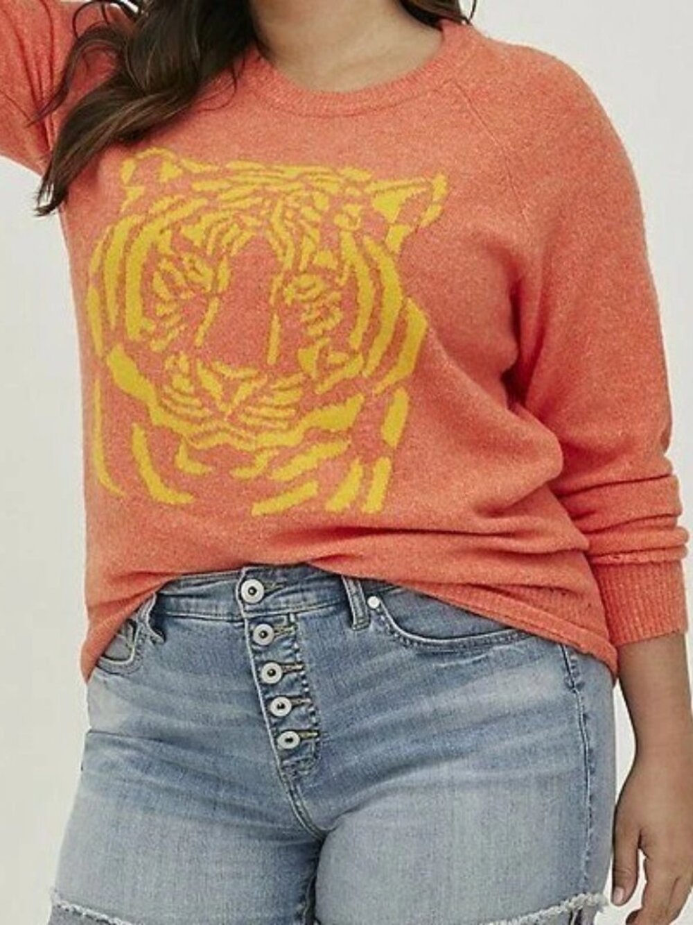 Torrid 5X Coral Tiger Graphic Raglan Pullover Sweater Plus Size